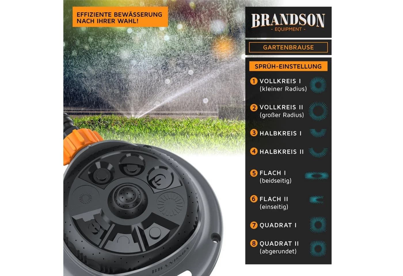 Brandson Vielflächenregner Garten Sprinkler 8 Sprühmodi 110m² - Bild 3