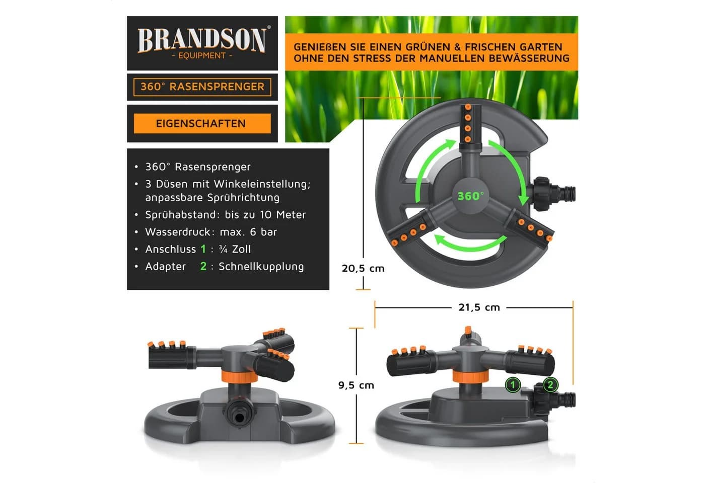 Brandson 2x Kreisregner Garten Sprinkler 360° Rasensprenger