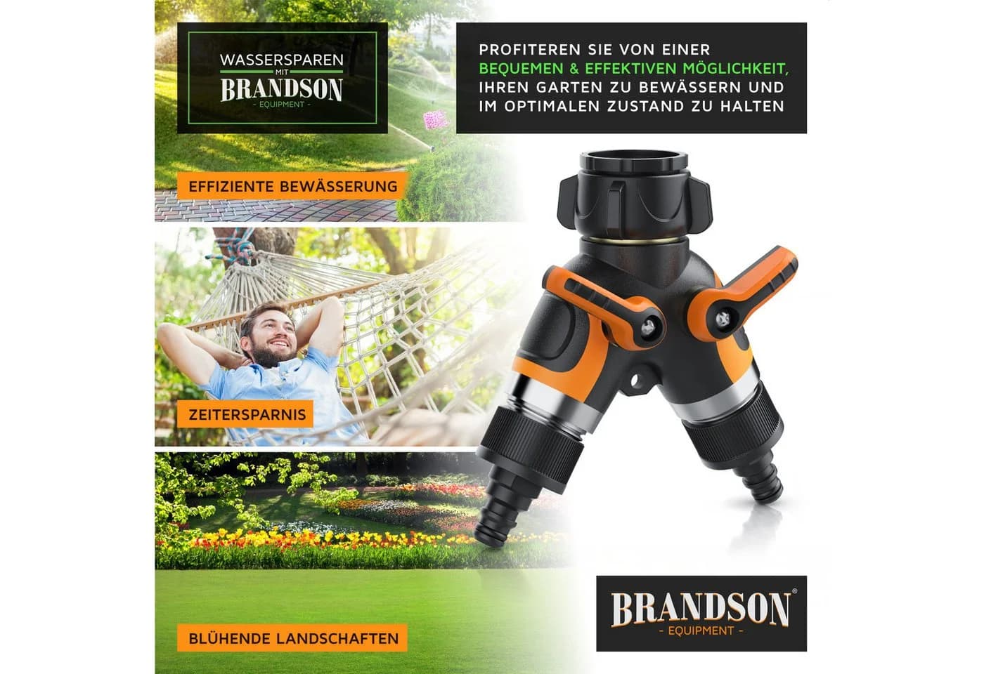 Brandson 2-Wege Wasserverteiler Y-Verteiler Schwarz/Orange - Bild 5