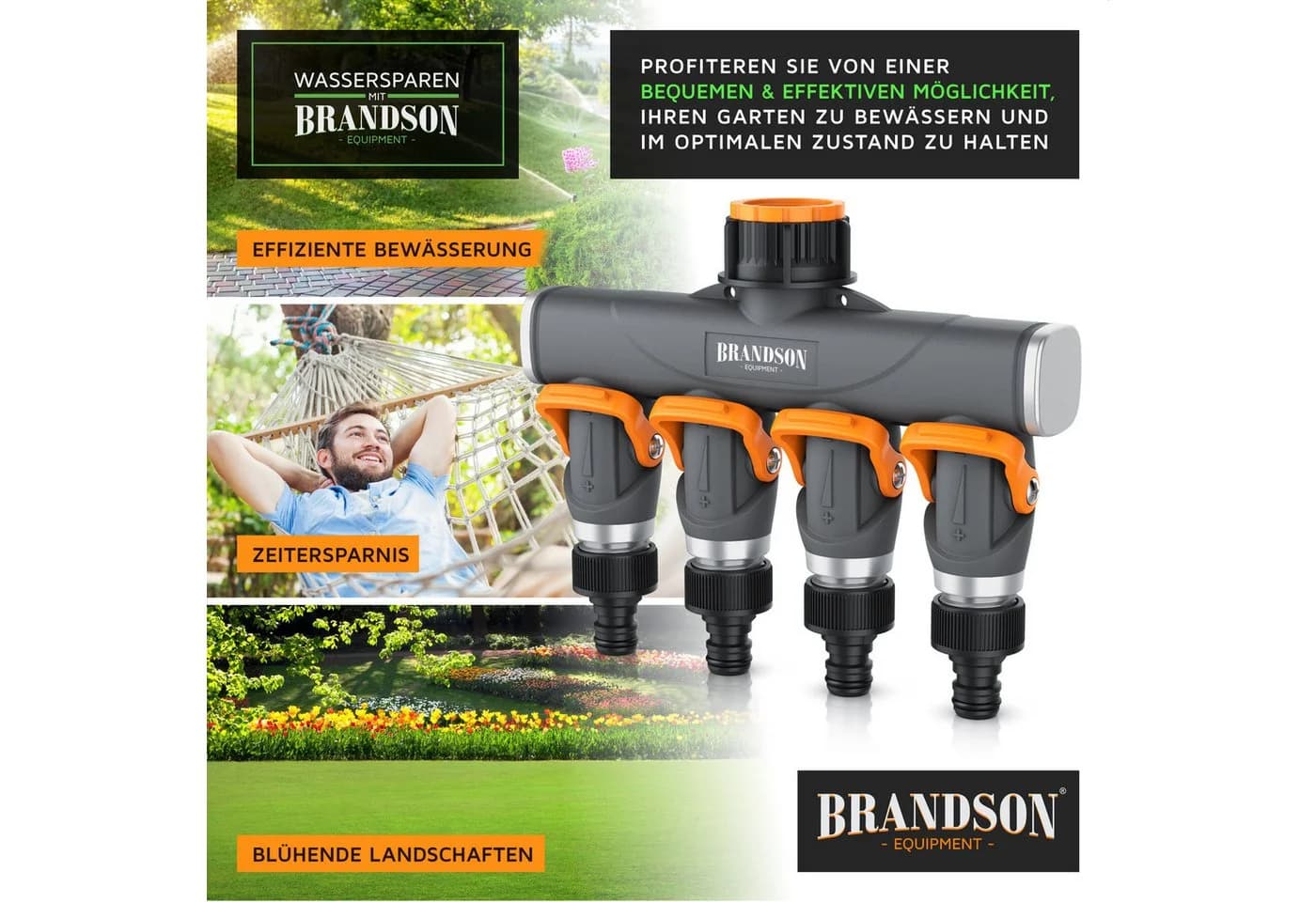 Brandson 4-Wege Wasserverteiler Schwarz/Orange mit Schnellkupplung - Bild 5