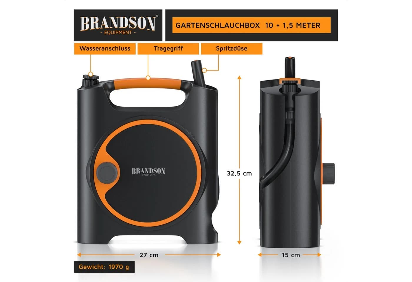 Brandson Wandschlauchbox 10m mit Handkurbel und Schnellkupplung