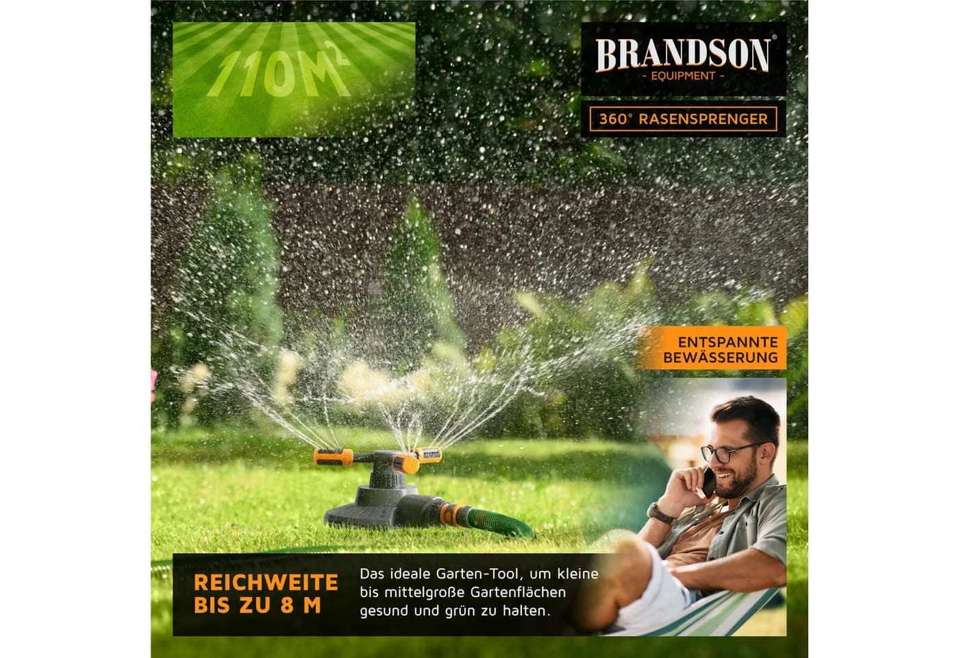Brandson Rasensprenger 360° Kreisregner 3 Arm Kunststoff Orange Grau - Bild 5