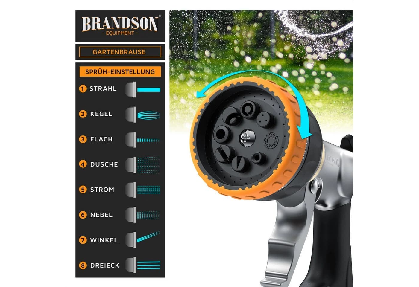 Brandson Multifunktionsbrause Garten Metall 8 Sprühmuster - Bild 5