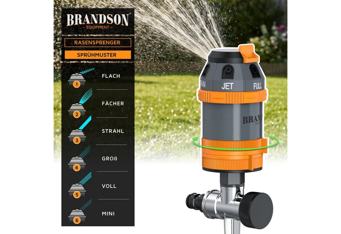 Brandson Rasensprinkler 6-fach mit Erdspieß, 360° Flächenregner - Bild 3