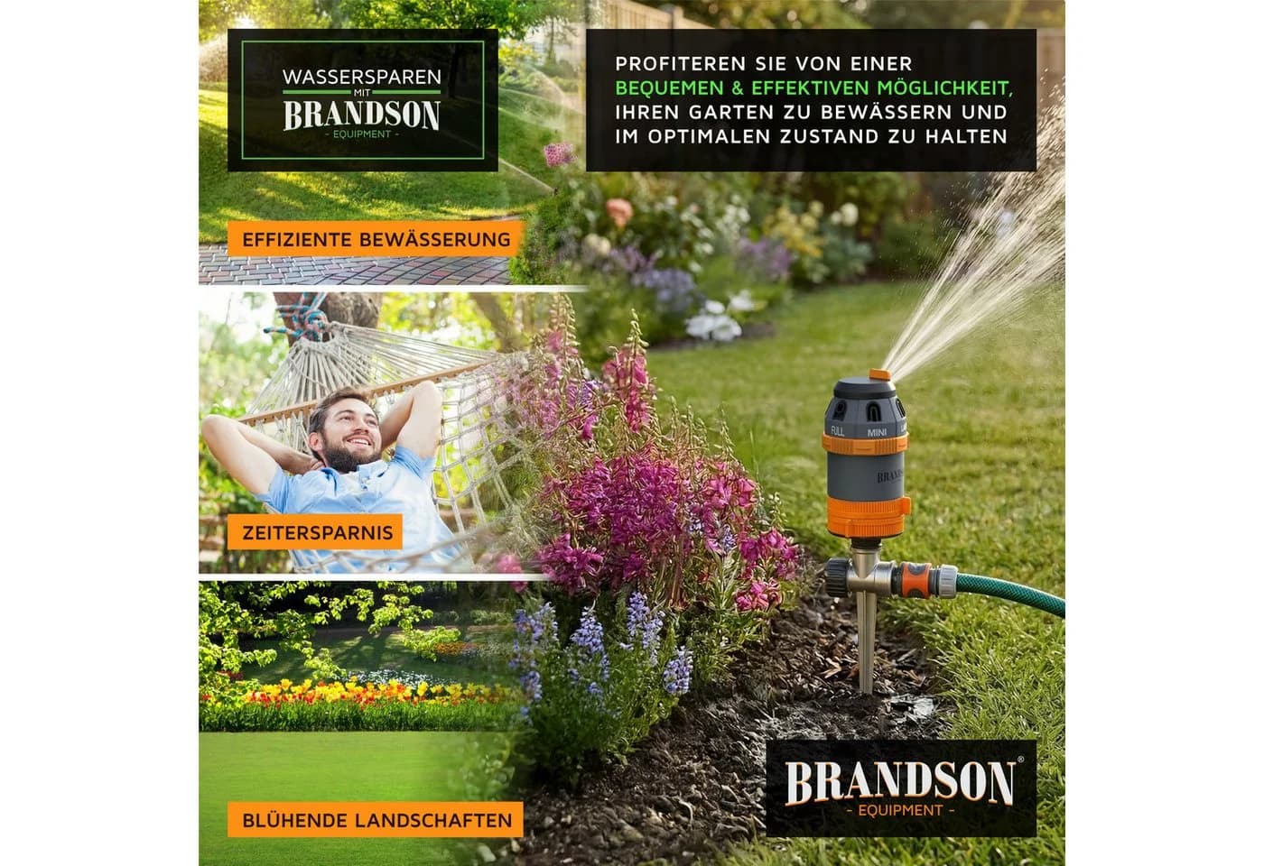 Brandson Rasensprinkler 6-fach mit Erdspieß, 360° Flächenregner - Bild 5