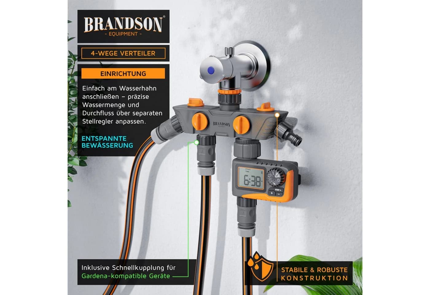 Brandson 4-Wege Wasserverteiler Schwarz/Orange mit 4 Ausgängen - Bild 3