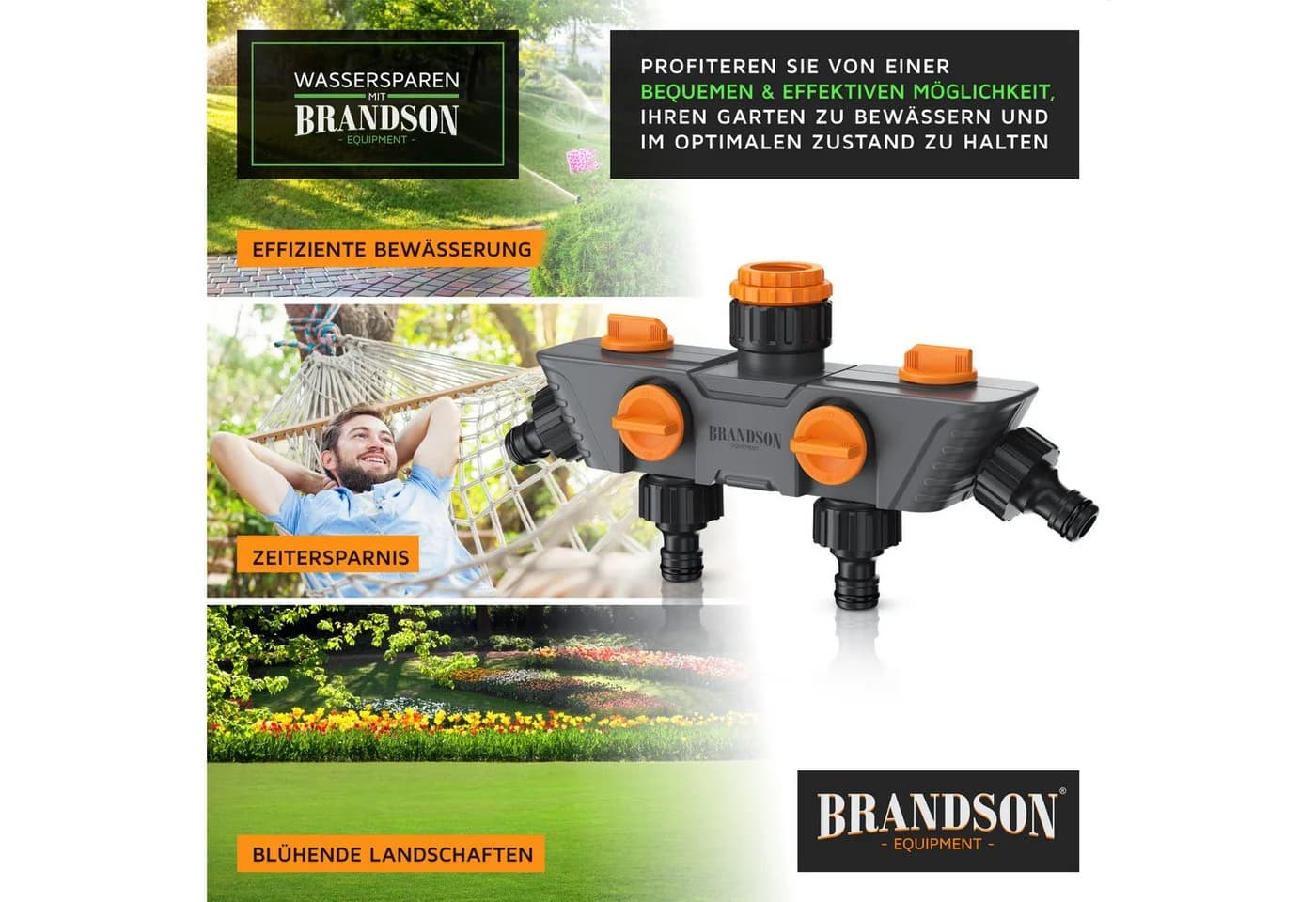 Brandson 4-Wege Wasserverteiler Schwarz/Orange mit 4 Ausgängen - Bild 4