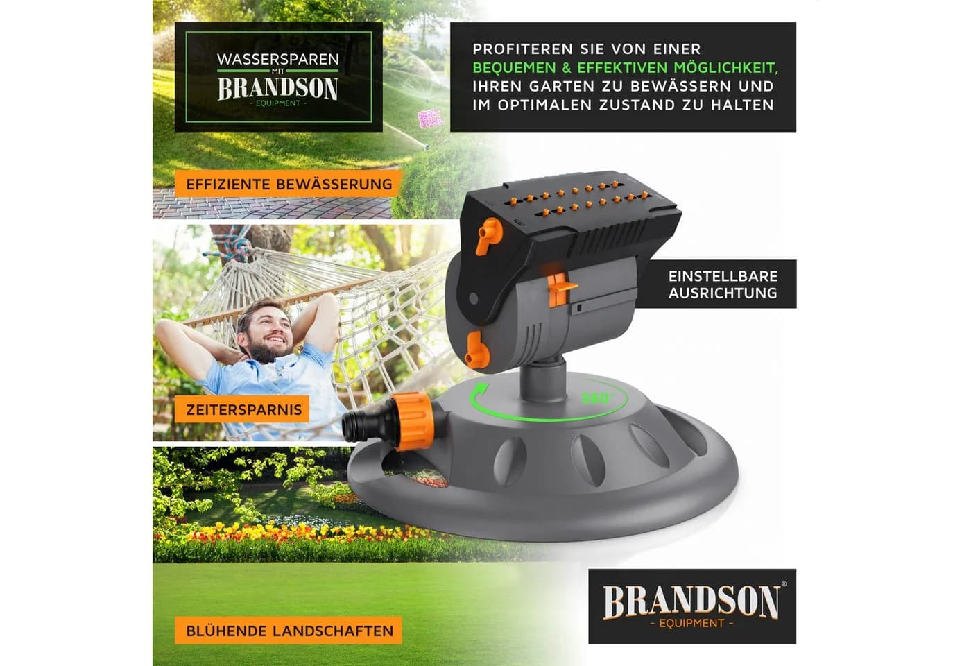 Brandson Viereckregner Garten Sprinkler rotierend mit 16 Düsen und Oszillation - Bild 5