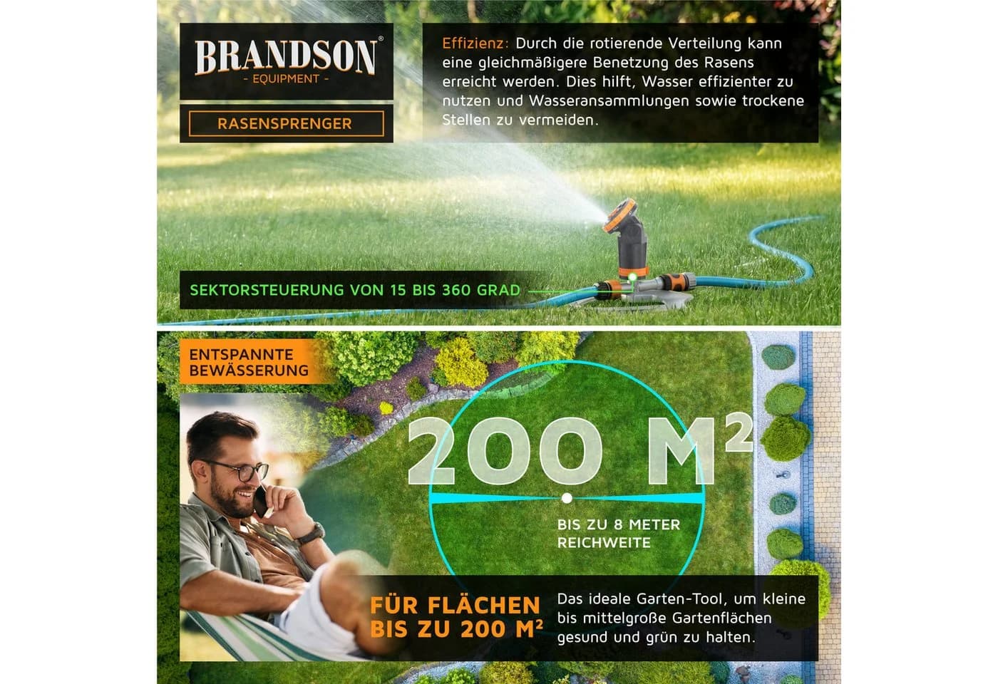 Brandson Rasensprinkler Grau/Orange/Schwarz 6 Sprühmuster - Bild 3