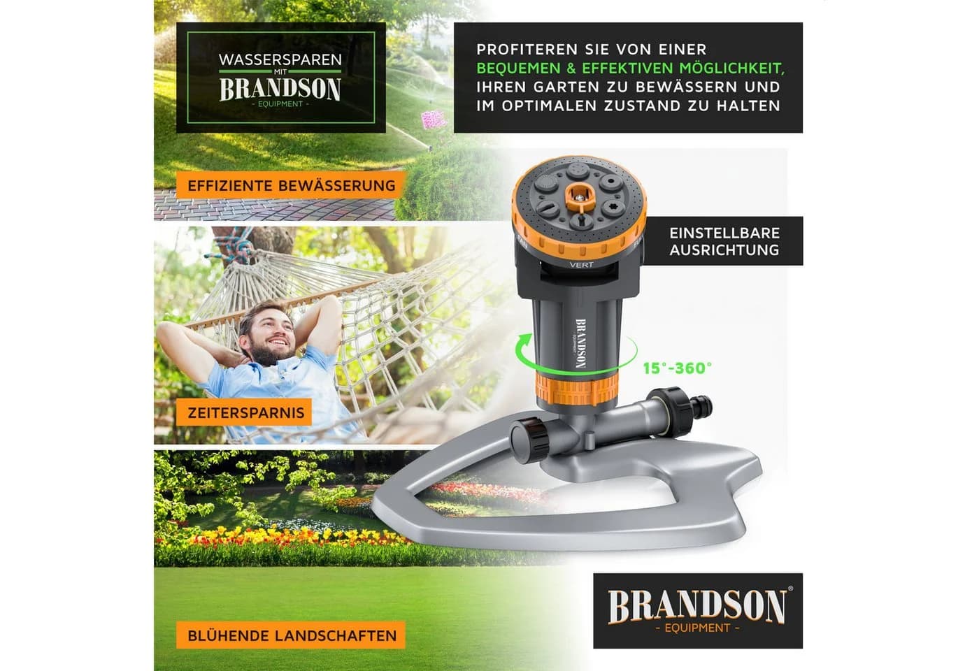 Brandson Rasensprinkler Grau/Orange/Schwarz 6 Sprühmuster - Bild 4