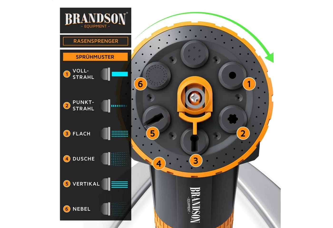 Brandson Rasensprinkler Grau/Orange/Schwarz 6 Sprühmuster - Bild 5