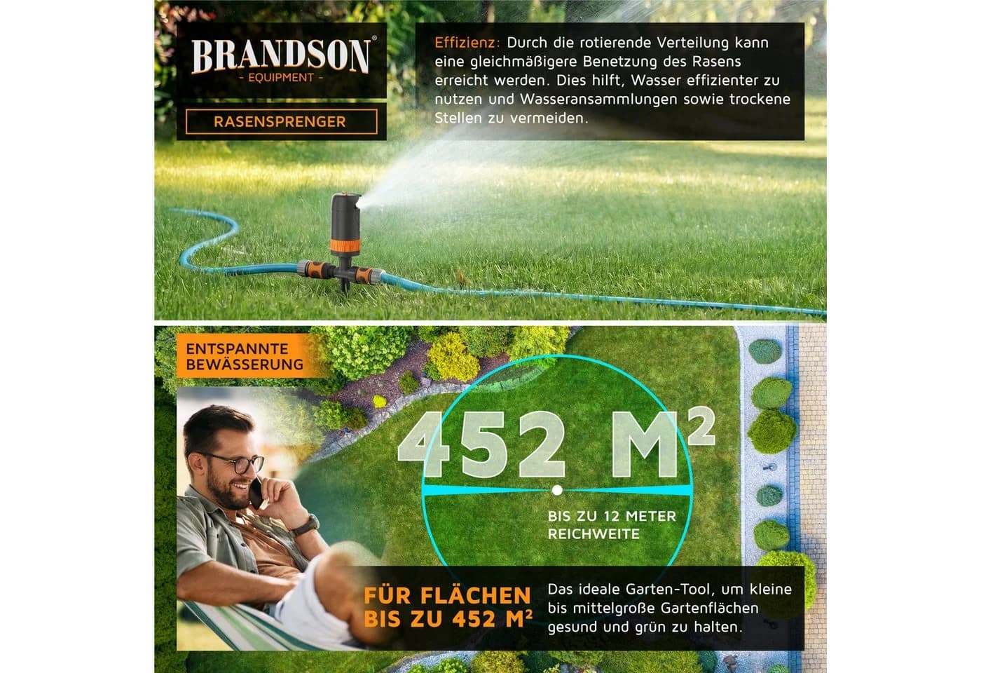 Brandson Rasensprinkler 360° Oszillation 12m Reichweite - Bild 3