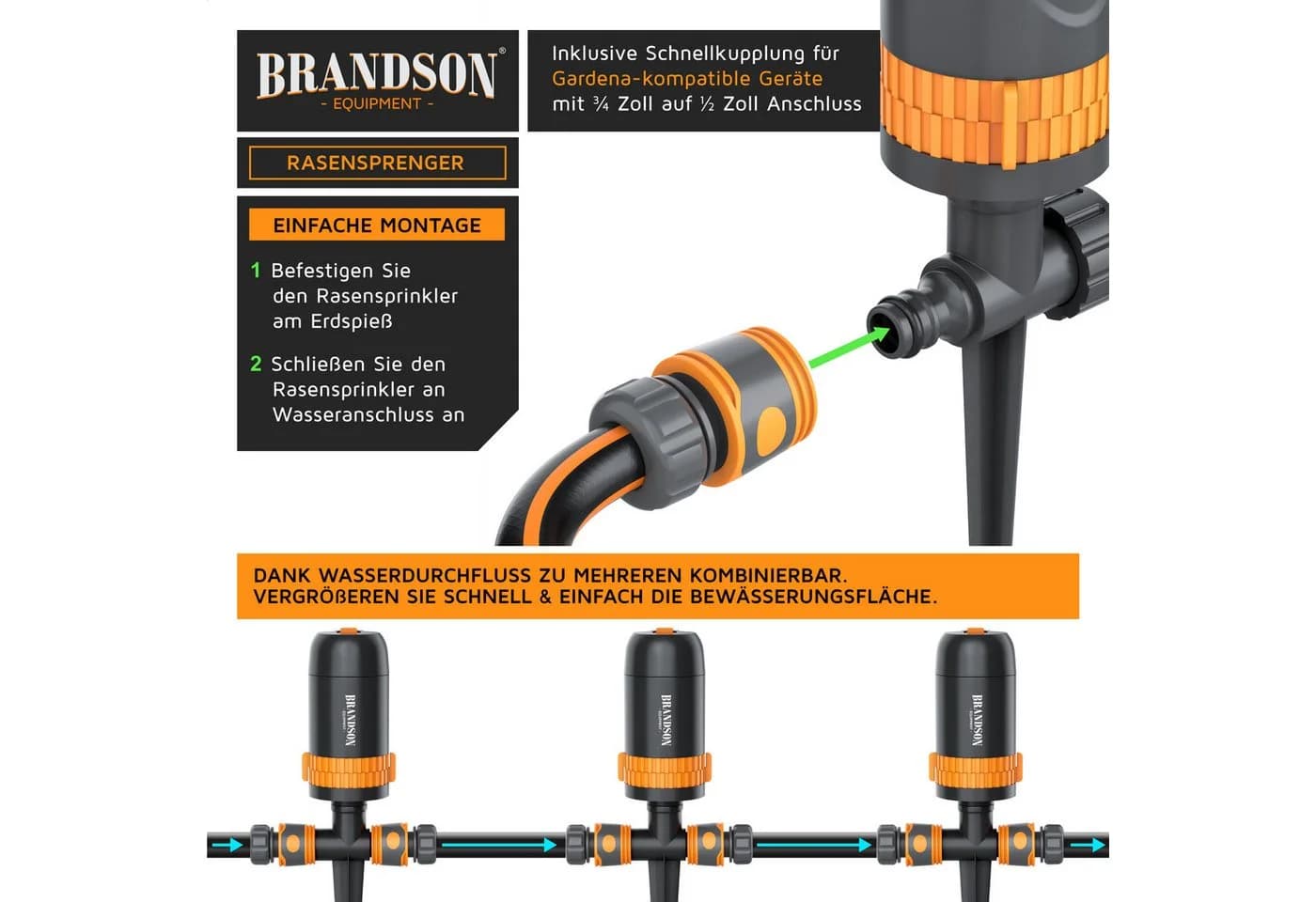 Brandson Rasensprinkler 360° Oszillation 12m Reichweite - Bild 4