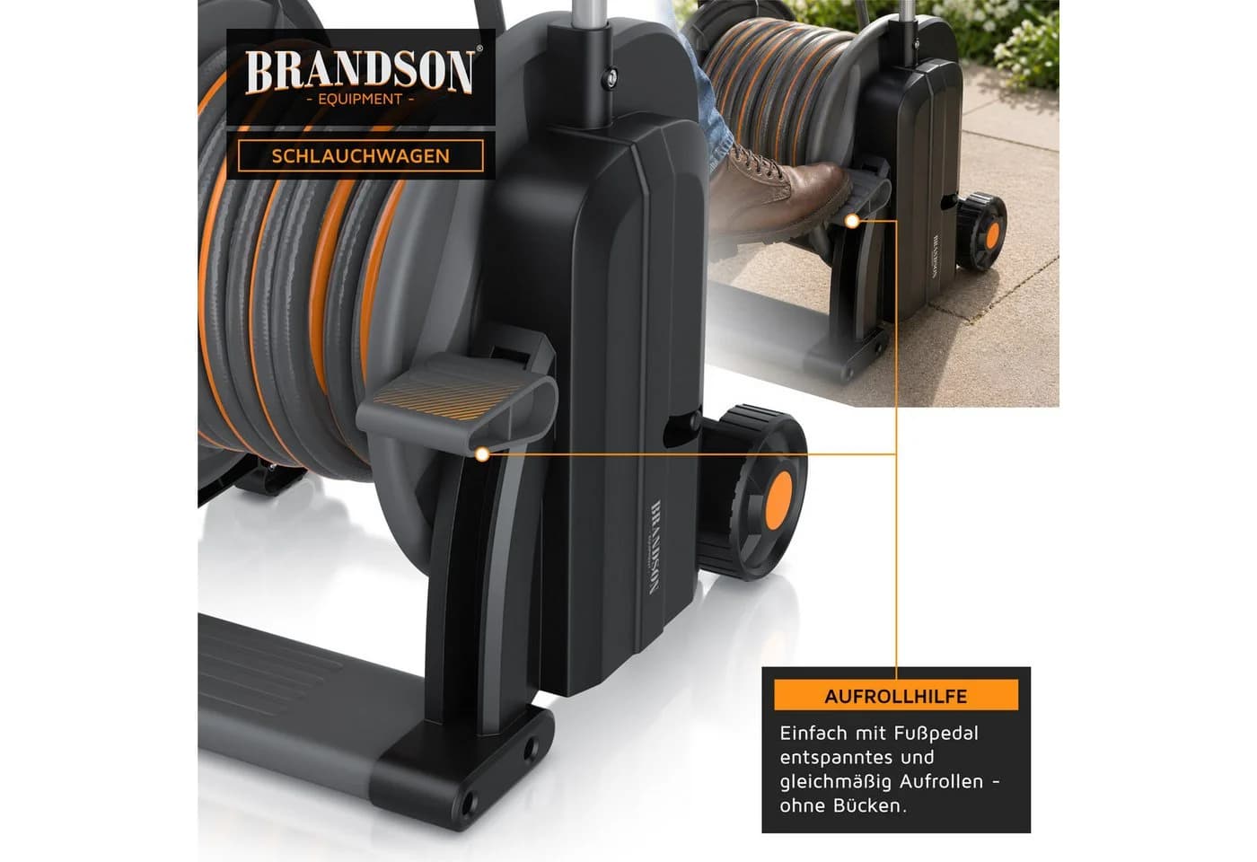 Brandson Schlauchtrommel mit 25 m Schlauch und Fußpedal - Bild 4
