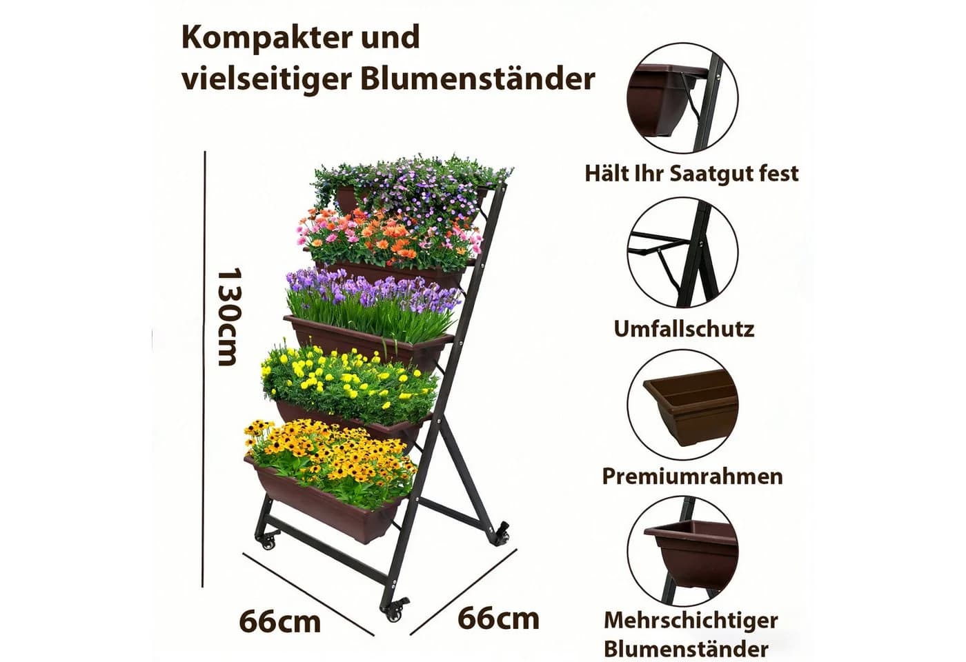 BIGTREE Hochbeet Pflanzentreppe 5-stufig Braun mit Rollen