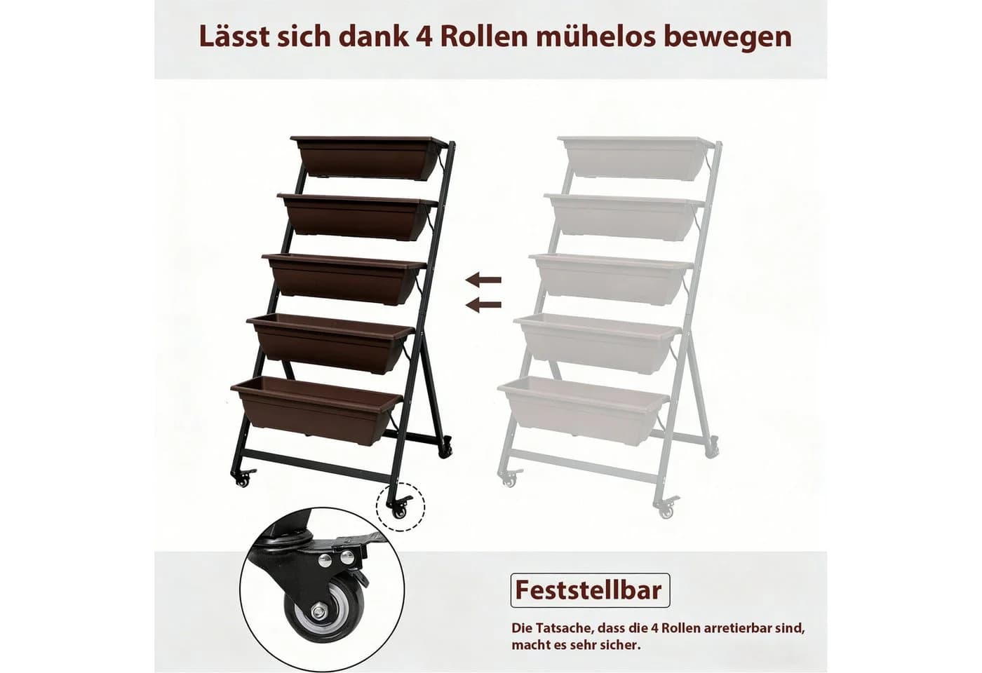 BIGTREE Hochbeet Pflanzentreppe 5-stufig Braun mit Rollen - Bild 5