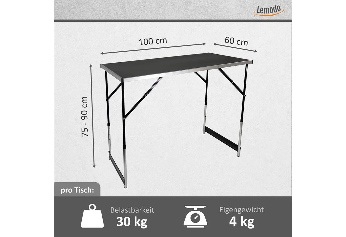 Lemodo 3-teiliger Klapp-Tisch höhenverstellbar schwarz/silber