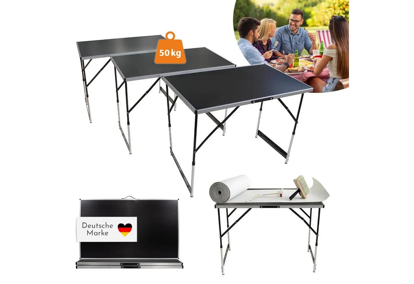 Lemodo 3-teiliger Klapp-Tisch höhenverstellbar schwarz/silber - Bild 2