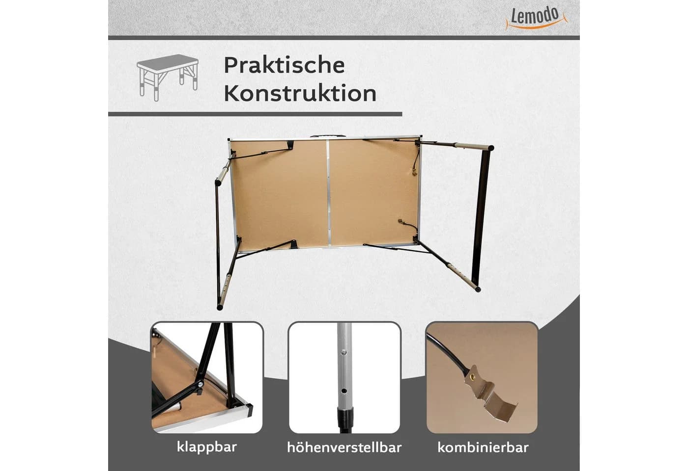 Lemodo 3-teiliger Klapp-Tisch höhenverstellbar schwarz/silber - Bild 4