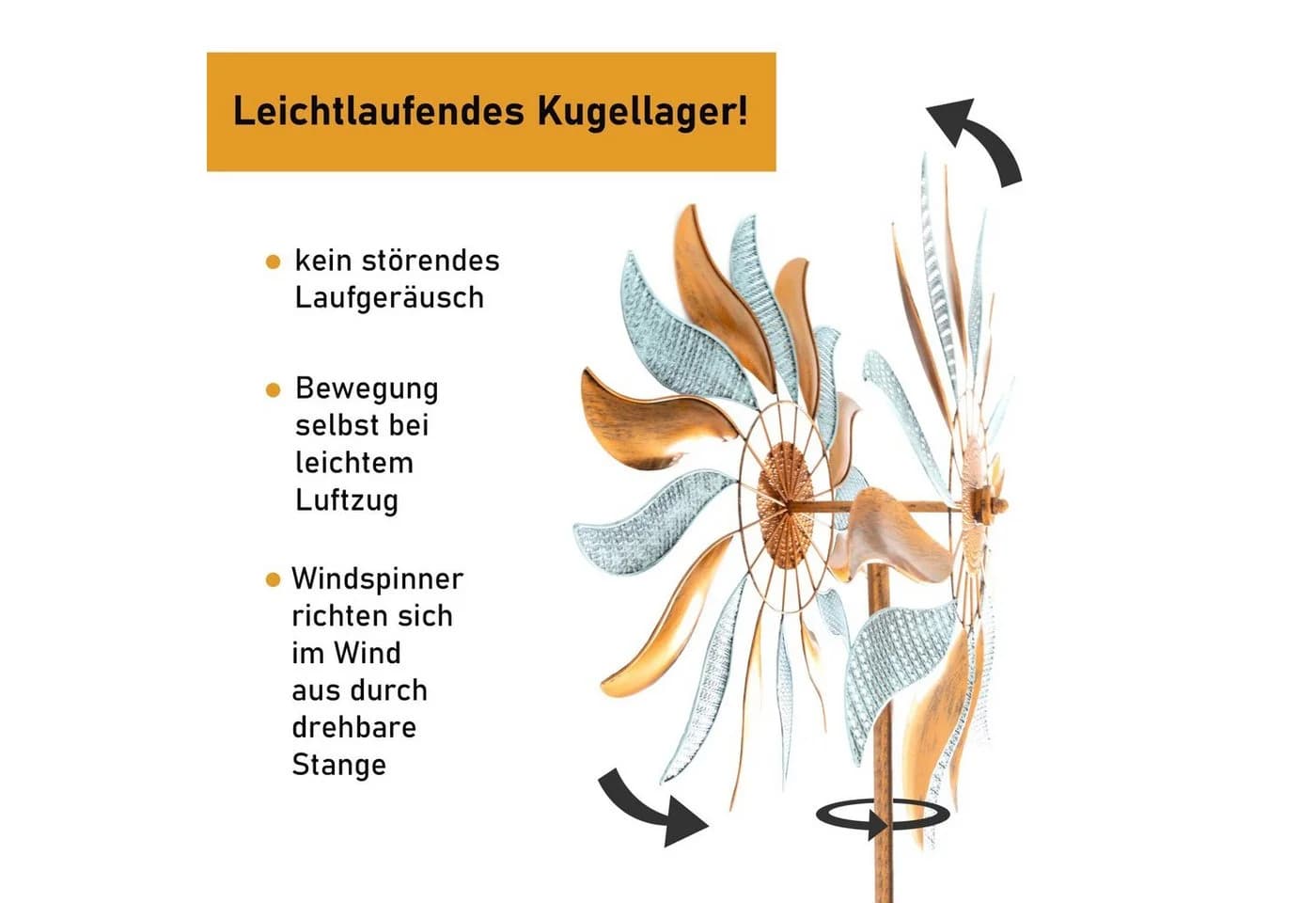 Lemodo Windrad Fire Flower Metall Antik Blau Braun