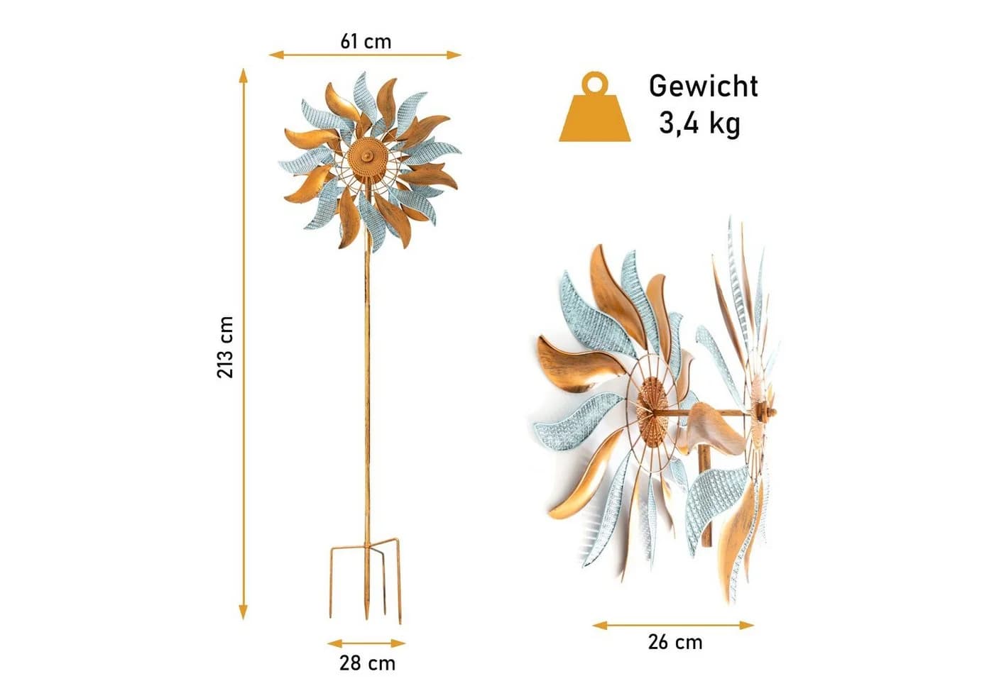 Lemodo Windrad Fire Flower Metall Antik Blau Braun - Bild 4
