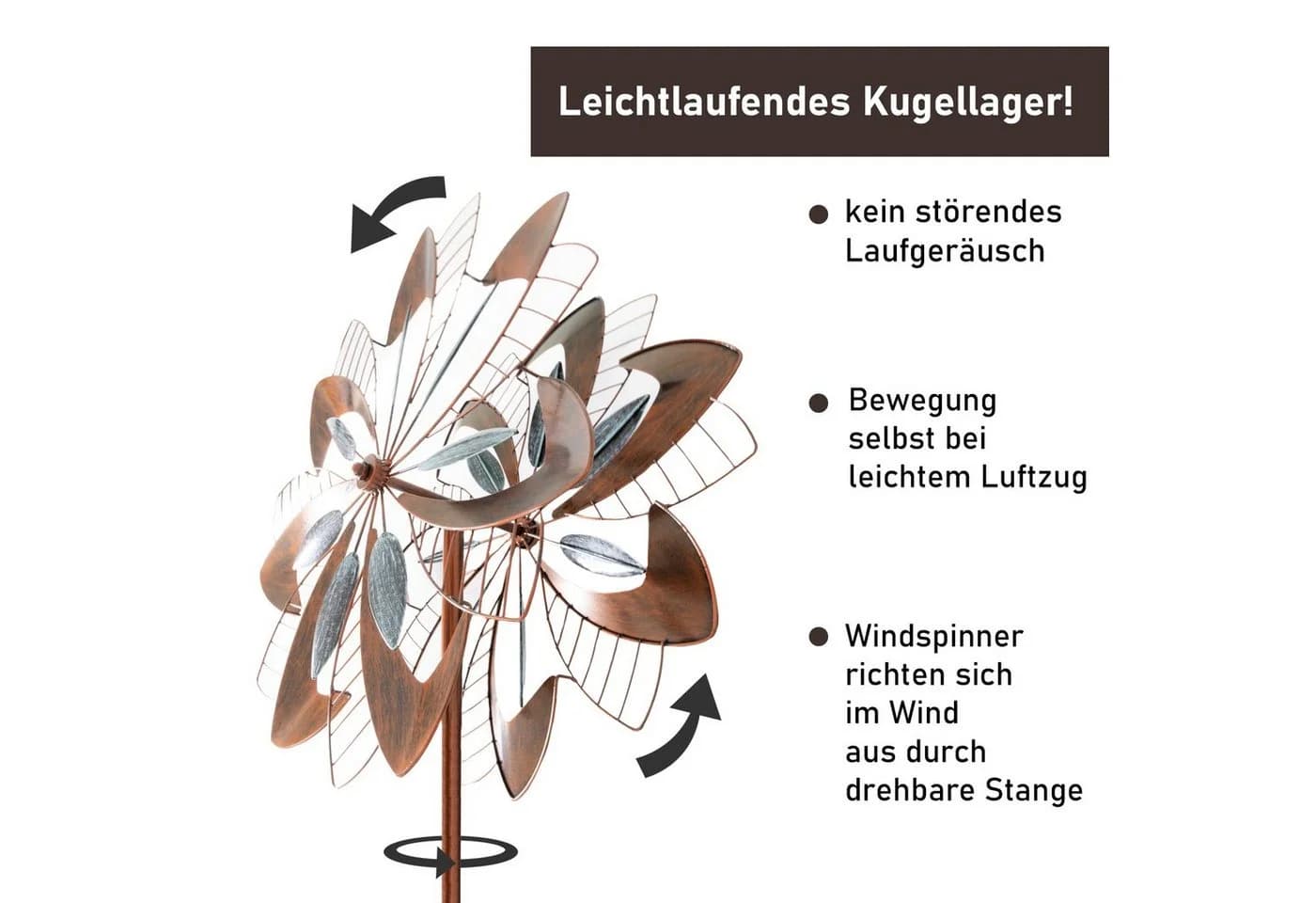 Lemodo Windrad Dandelion Metall Antikblau Antikbraun