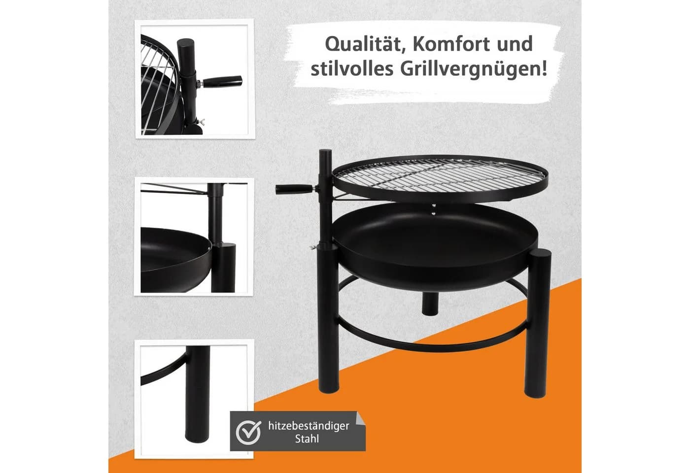 Lemodo Feuerschale mit Grillrost, höhenverstellbar, schwarz - Bild 3