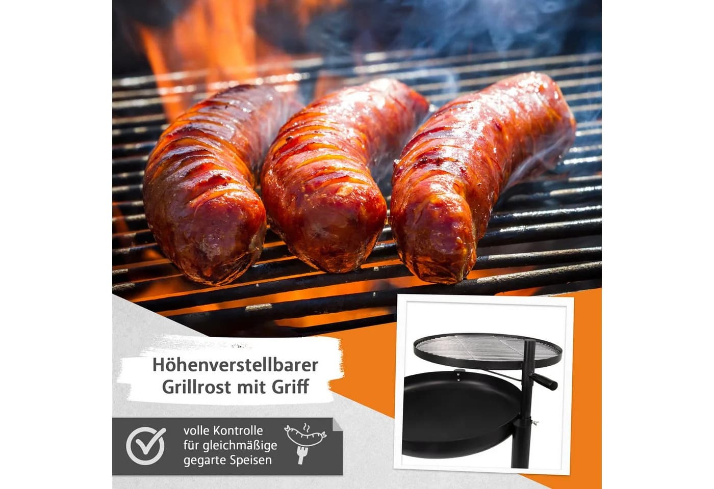 Lemodo Feuerschale mit Grillrost, höhenverstellbar, schwarz - Bild 5
