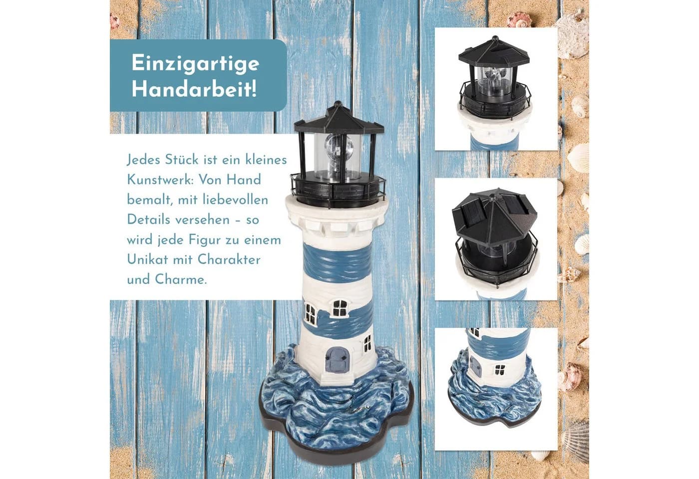 Lemodo Solar-Leuchtturm mit LED-Feuer blau-weiß - Bild 4