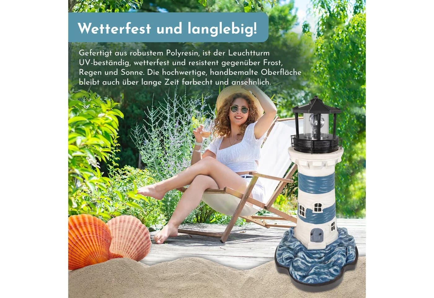 Lemodo Solar-Leuchtturm mit LED-Feuer blau-weiß - Bild 5