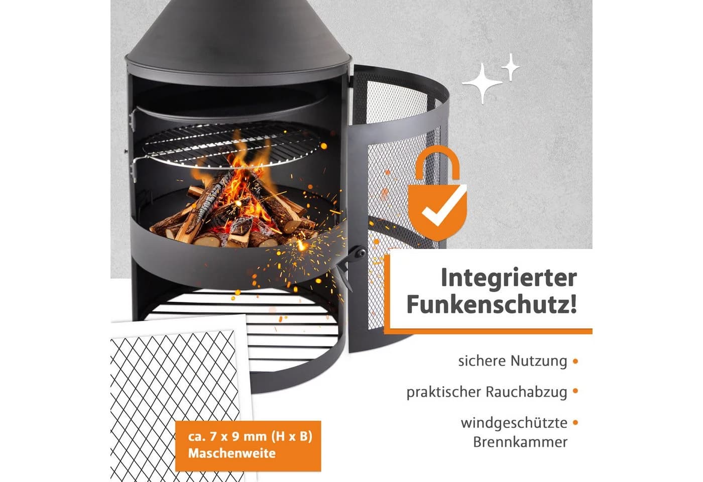Lemodo Gartenkamin Terrassenofen mit Grillrost und Pfanne Schwarz