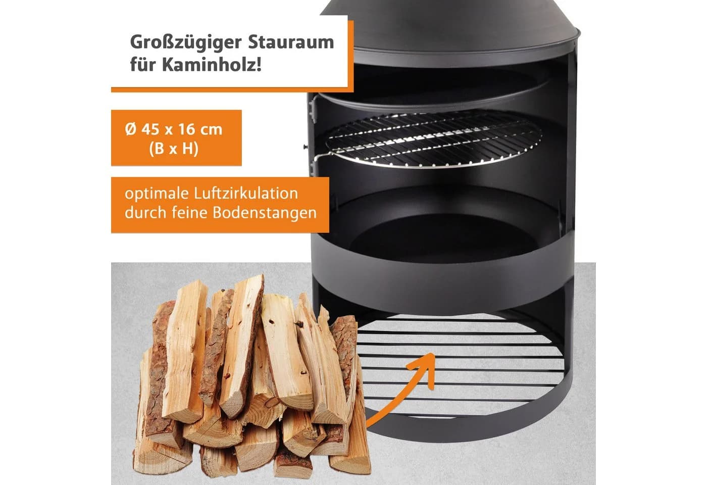Lemodo Gartenkamin Terrassenofen mit Grillrost und Pfanne Schwarz - Bild 4