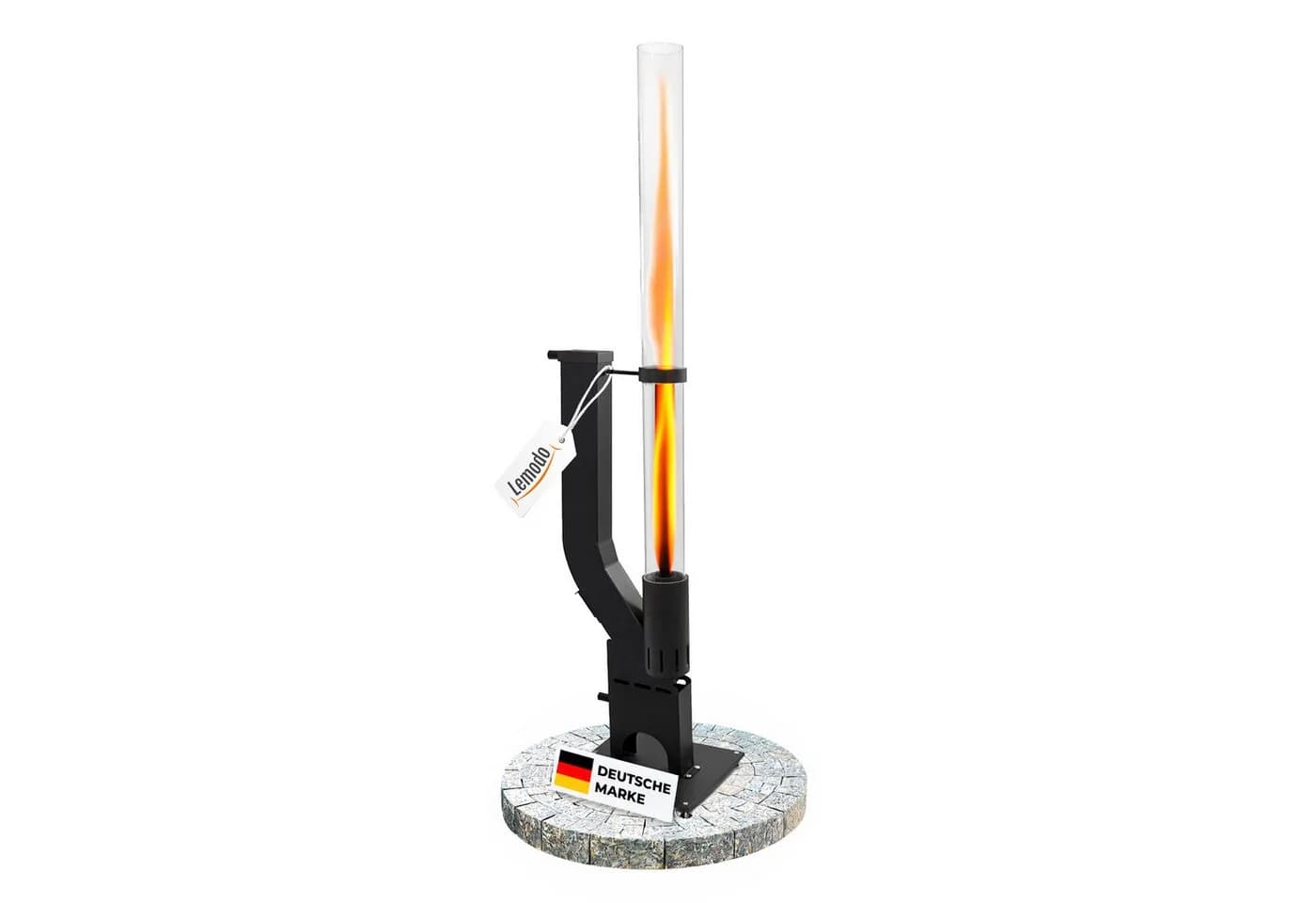 Lemodo Heizstrahler Pelletfackel Feuersäule Outdoor mit Glasröhre Schwarz - Bild 2