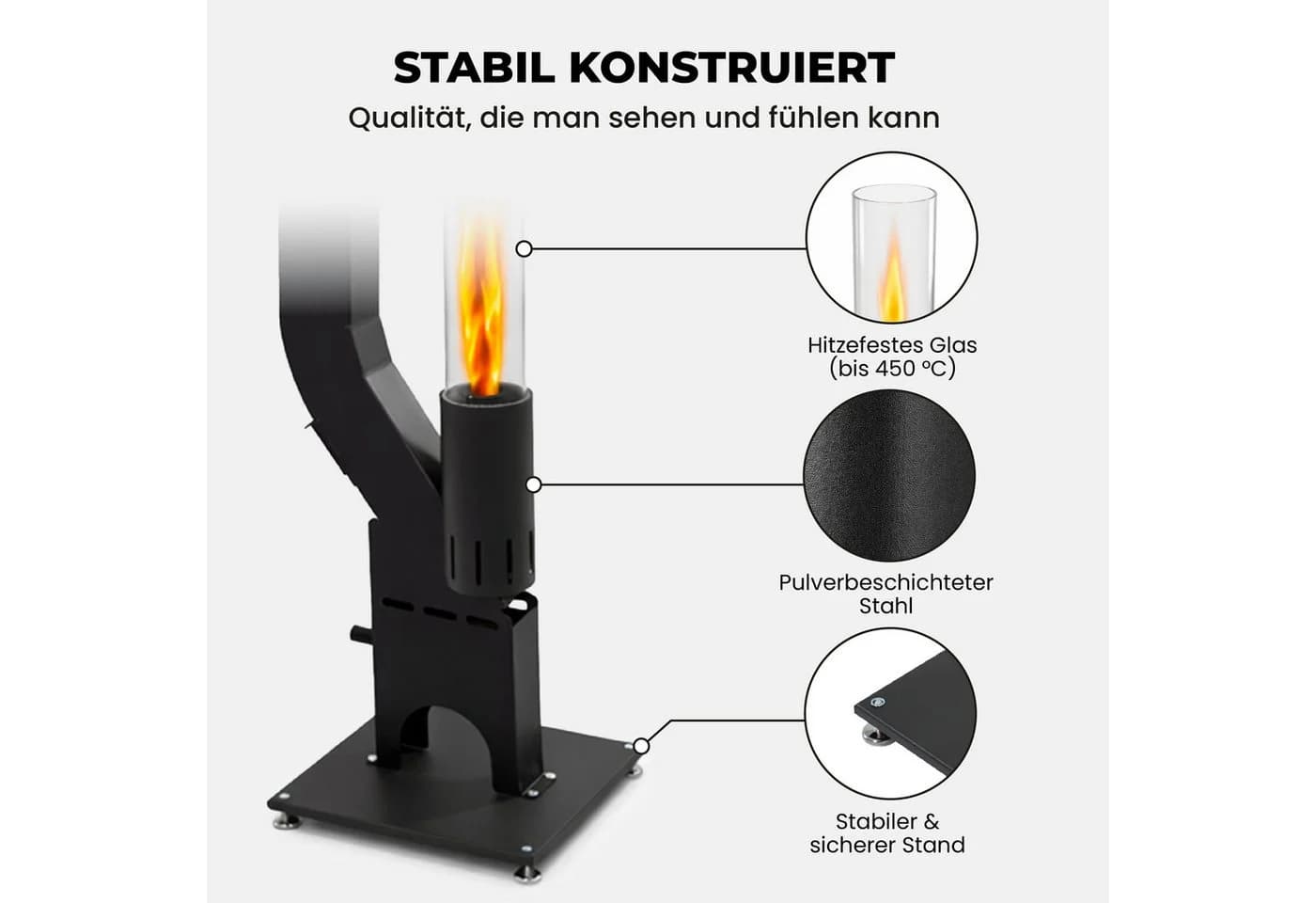 Lemodo Heizstrahler Pelletfackel Feuersäule Outdoor mit Glasröhre Schwarz - Bild 4