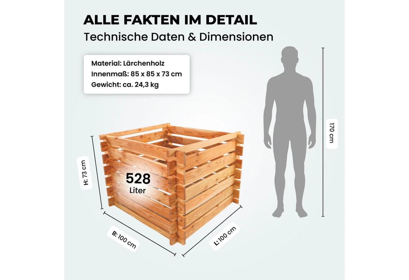 Lemodo Komposter Lärchenholz Stecksystem 100x100x73 cm