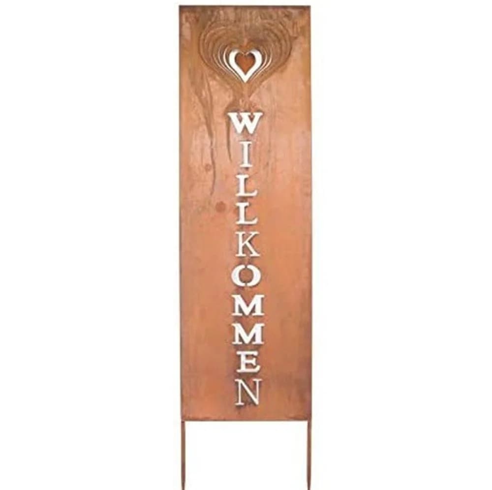 K&L Wall Art Gartenstecker Willkommen Edelrost Gartenschild Metall