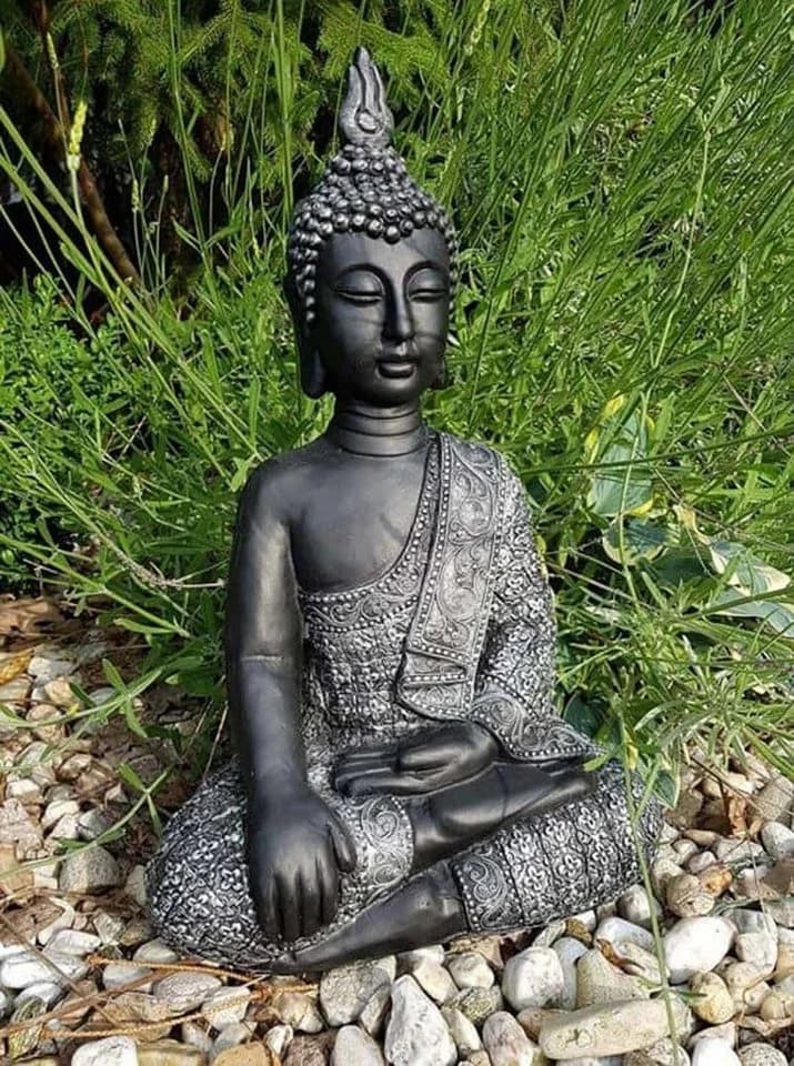 K&L Wall Art Buddhafigur Thai Buddha Statue Kunststein Schwarz