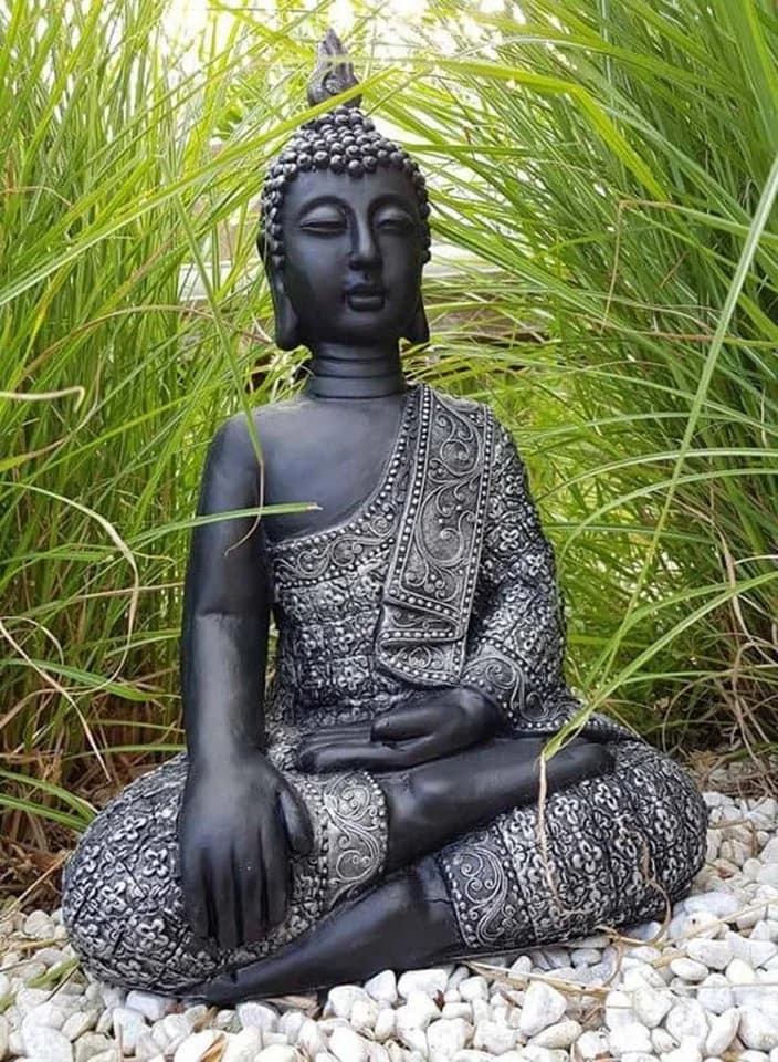 K&L Wall Art Buddhafigur Thai Buddha Statue Kunststein Schwarz - Bild 3
