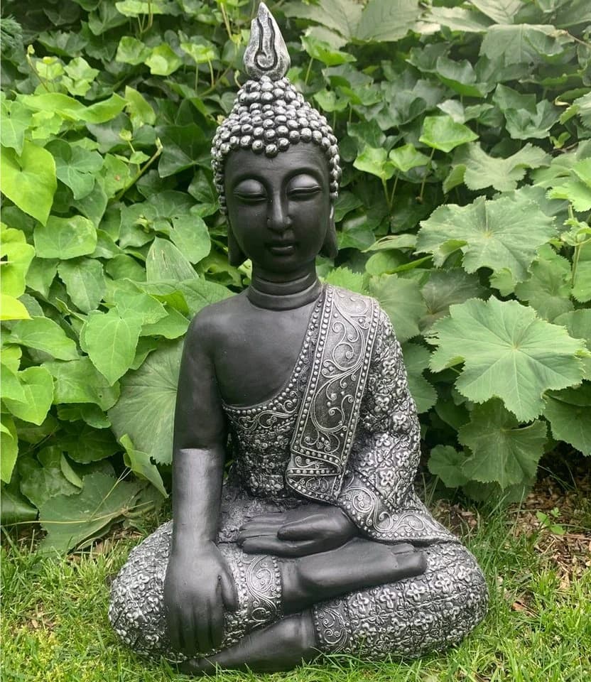 K&L Wall Art Buddhafigur Thai Buddha Statue Kunststein Schwarz - Bild 4