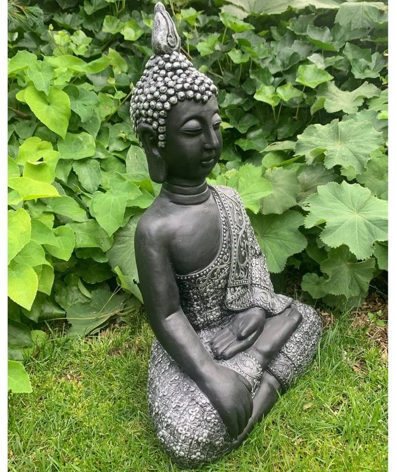 K&L Wall Art Buddhafigur Thai Buddha Statue Kunststein Schwarz - Bild 5