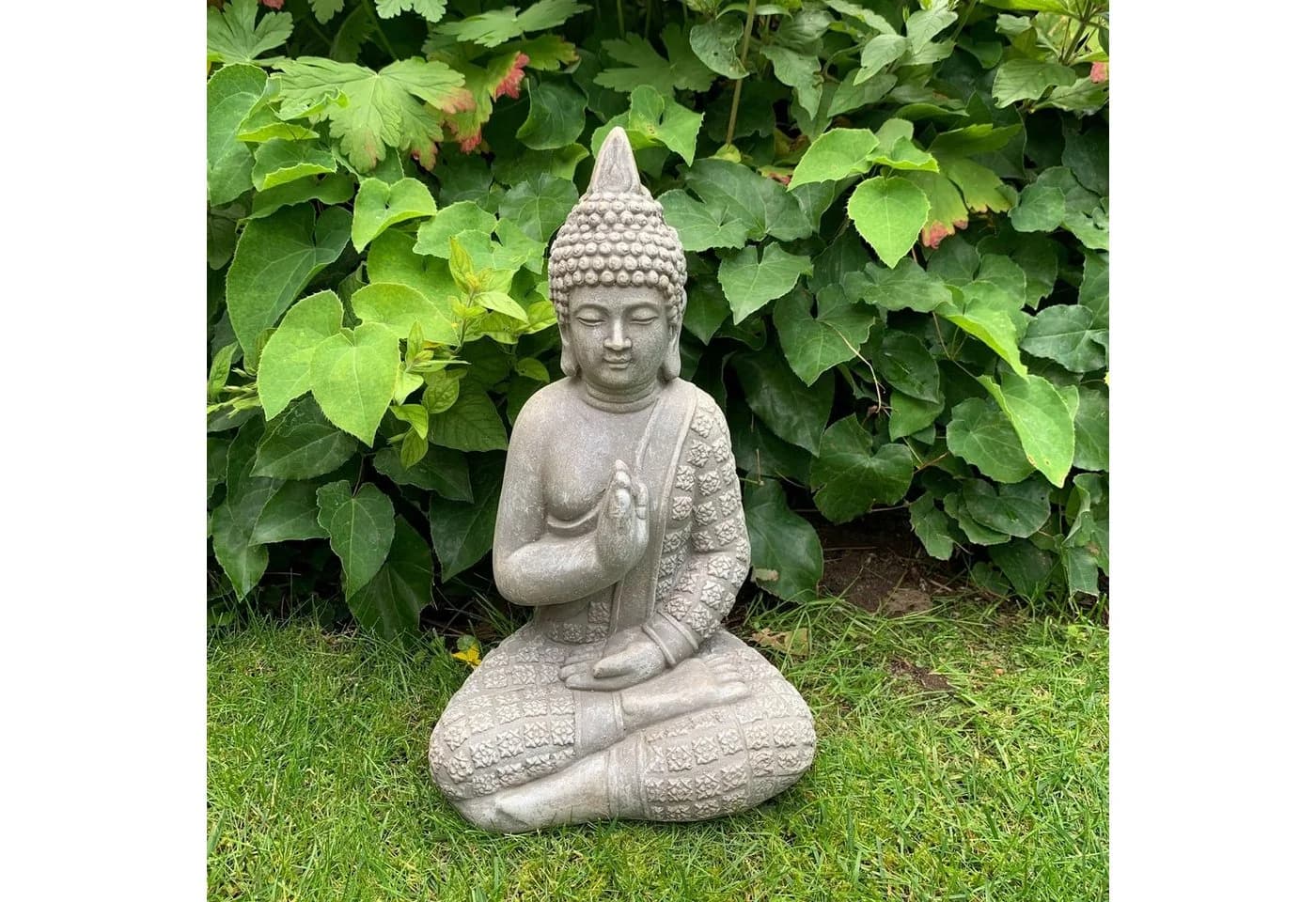 K&L Wall Art Buddha Statue Kunststein Grau Feng Shui Deko