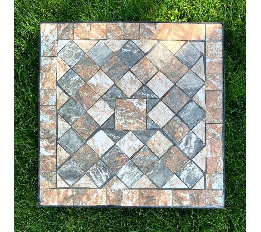 K&L WALL ART Vintage Pflanzentisch Mosaik Schwarz/Bunt mit Rollen