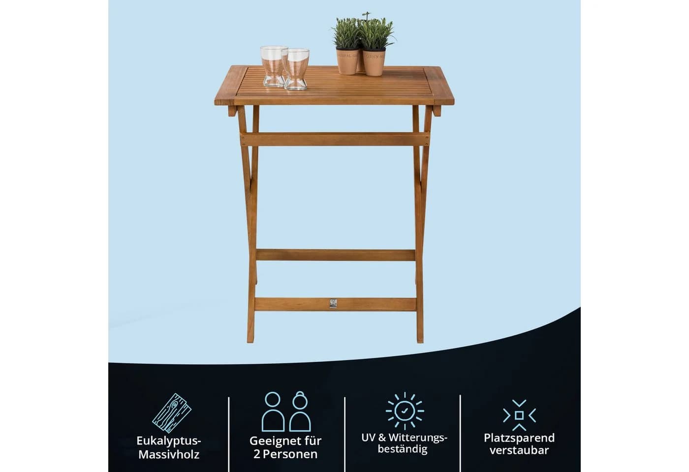 KHG Klapptisch Gartentisch Eukalyptus Braun