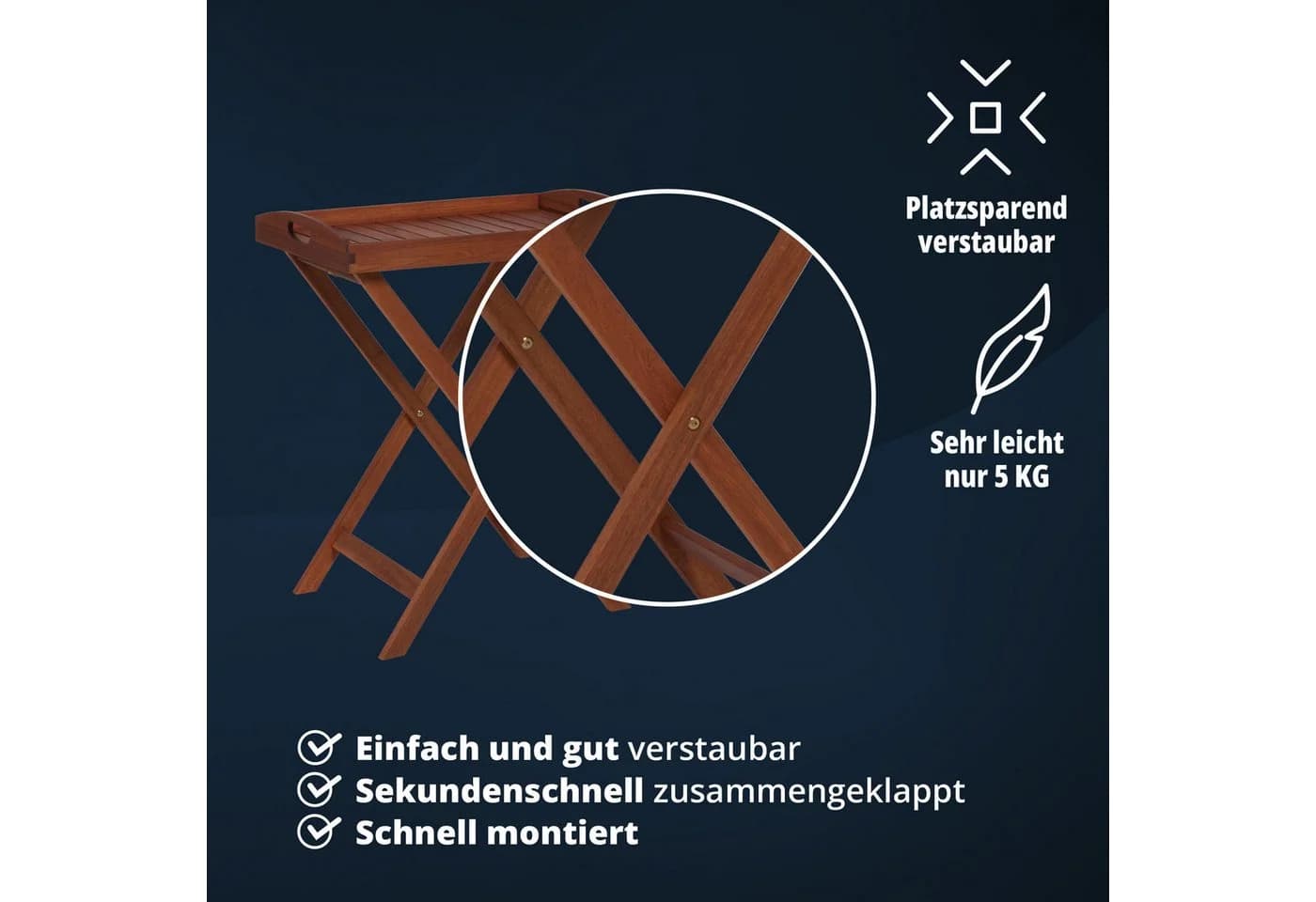 KHG Beistelltisch Gartentisch Akazien-Echtholz Braun Klappbar - Bild 4