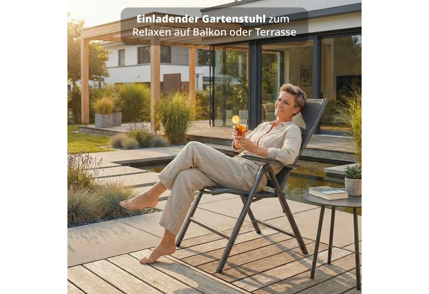 KHG Gartenstuhl Alu Klappstuhl 8-fach Verstellbare Rückenlehne - Bild 3