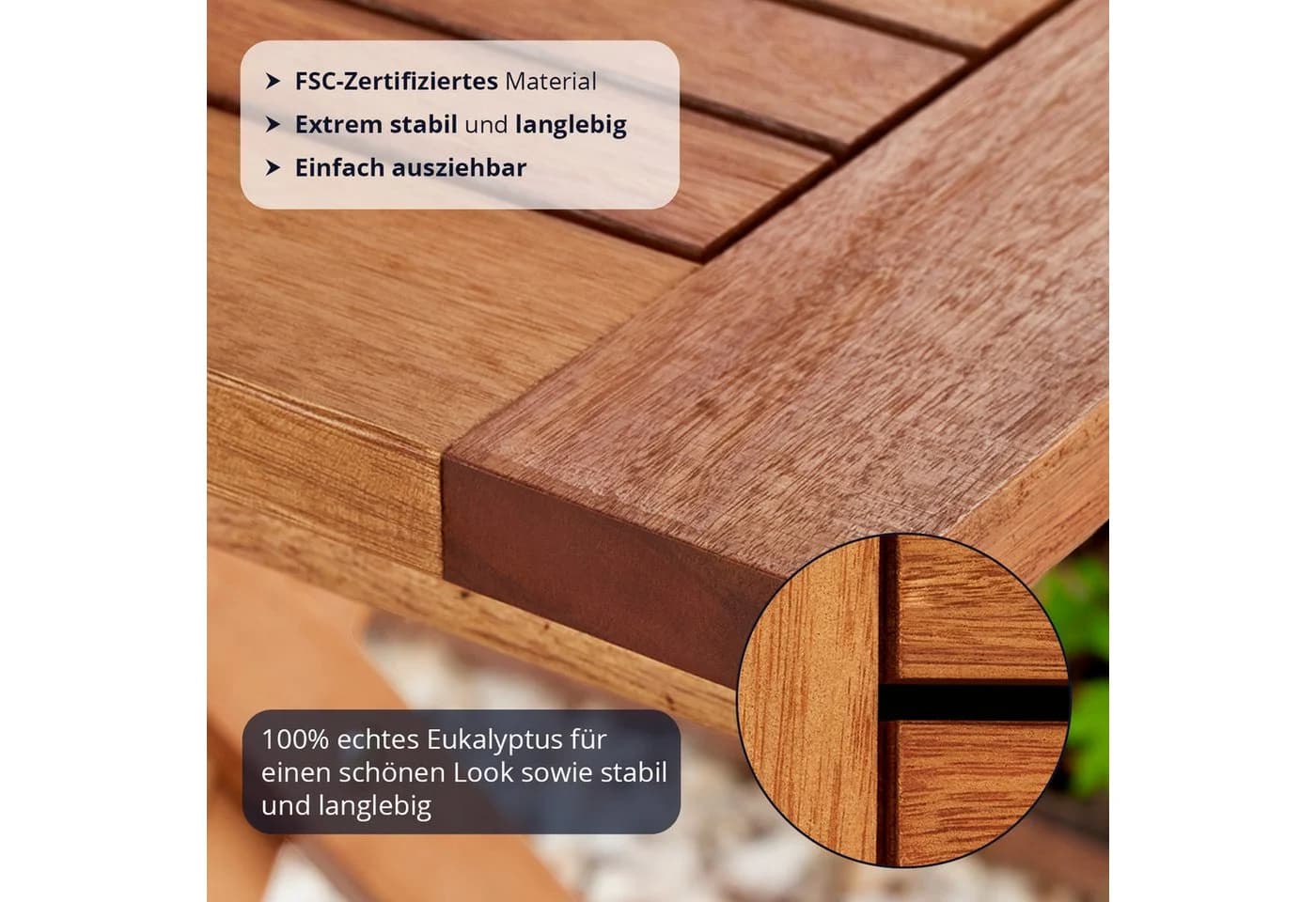 KHG Gartentisch Balkontisch Eukalyptus ausziehbar Braun - Bild 5