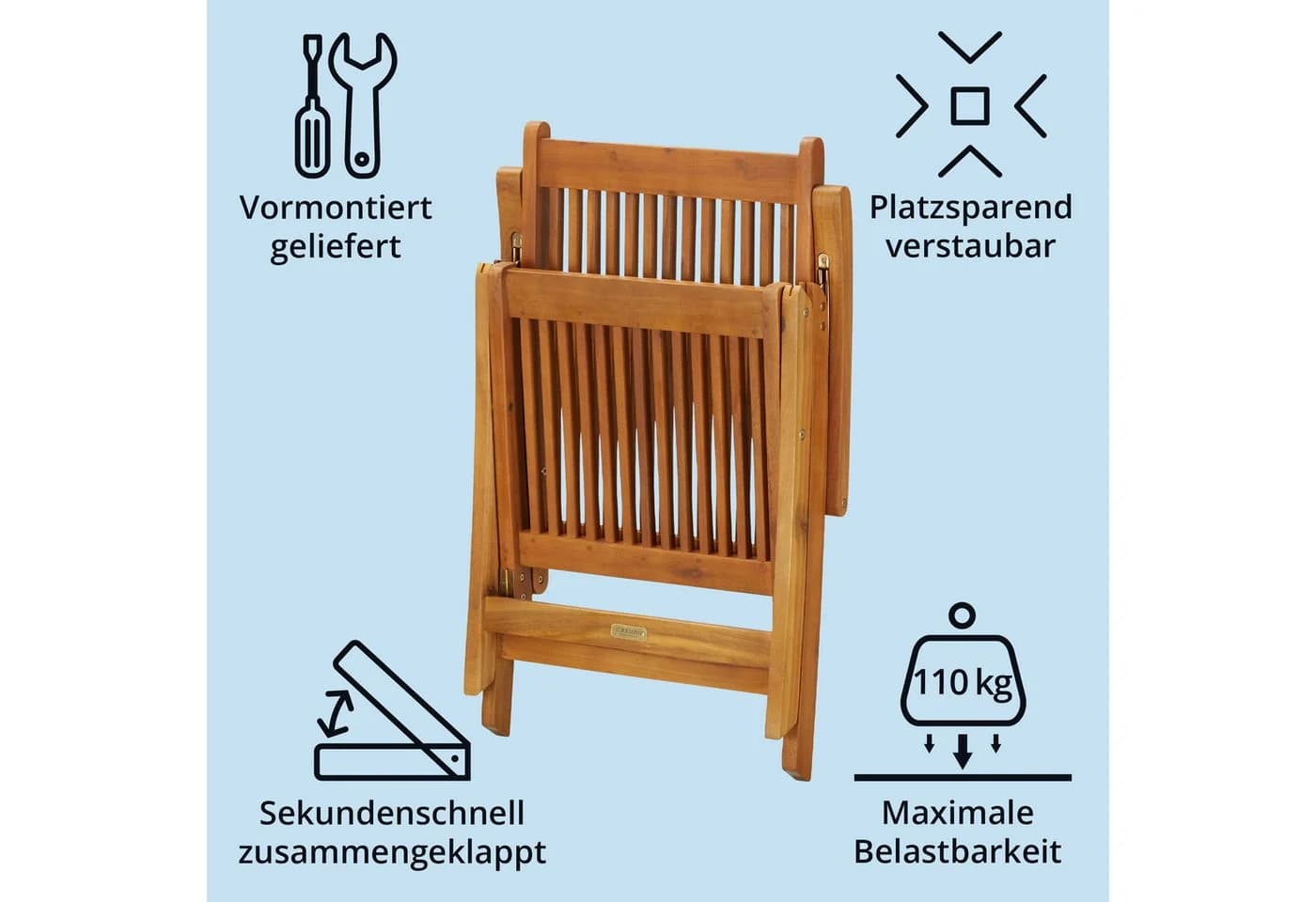 KHG Gartenstuhl Hochlehner Akazien-Echtholz klappbar braun