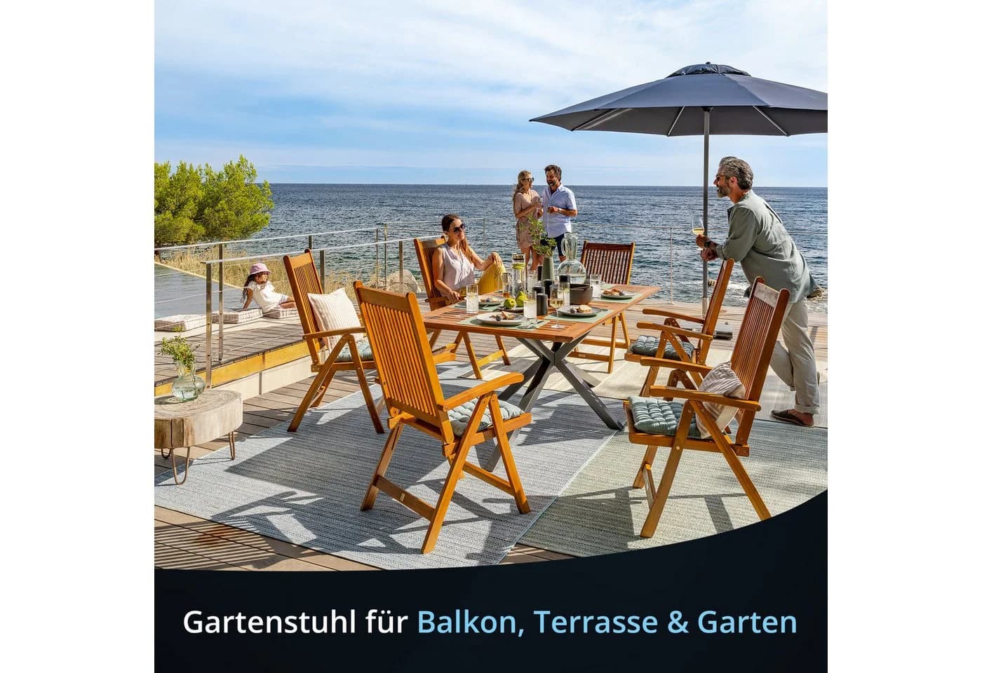 KHG Gartenstuhl Hochlehner Akazien-Echtholz klappbar braun - Bild 2