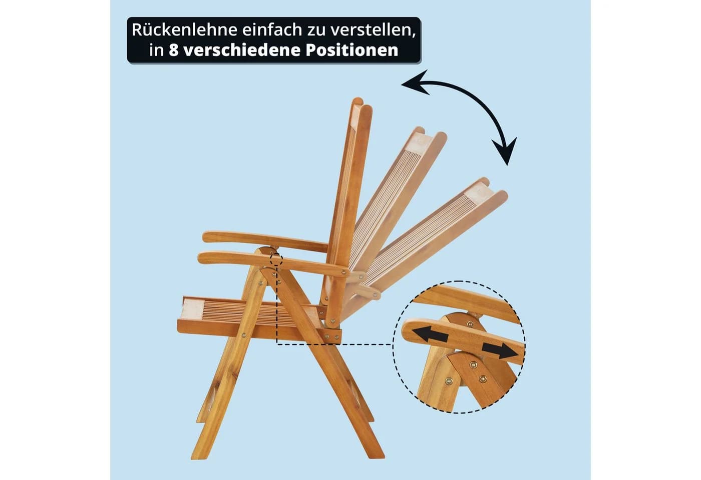 KHG Gartenstuhl Hochlehner Akazien-Echtholz klappbar braun - Bild 4