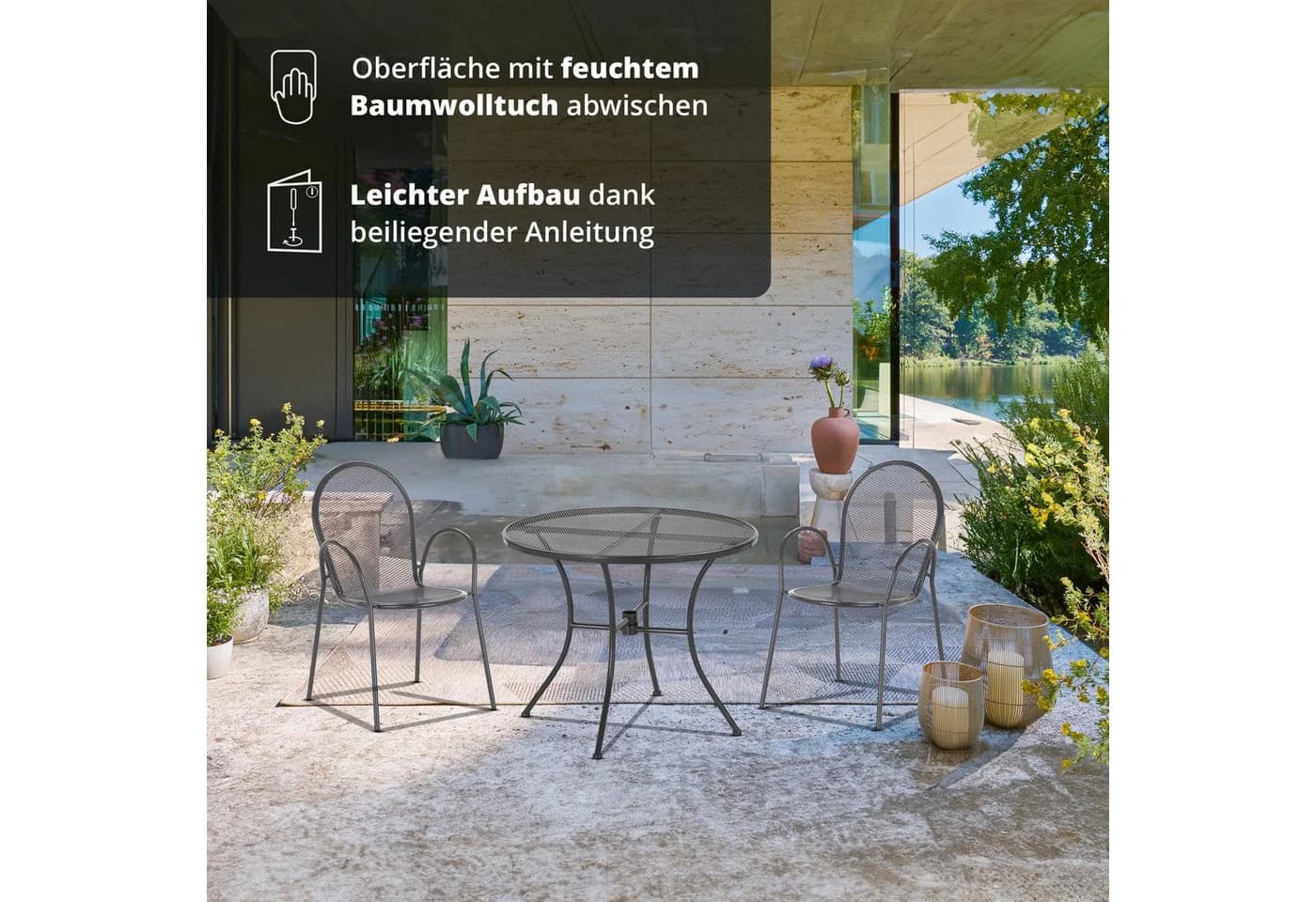 KHG Gartentisch Rund Anthrazit Gittergeflecht Metall - Bild 5